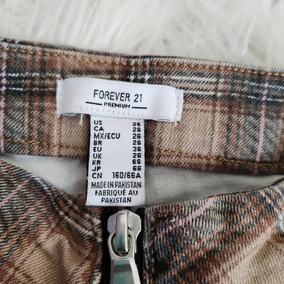 Y2K FOREVER 21 Plaid High Rise Flare Jeans 26 Stretch Raw Hem‎ Boho Hippie Pants - Picture 6 of 16